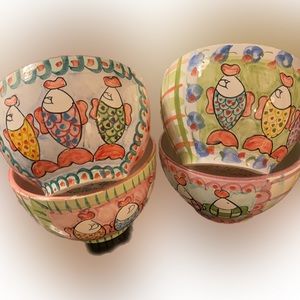 Marchand de Couleurs FRENCH 100% hand painted clay pottery small bowls